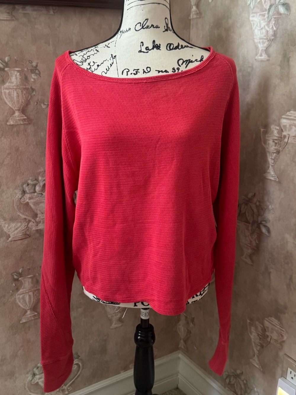 FREE PEOPLE JESS ON OFF SHOULDER LONG SLEEVE TOP CHERRY RED XL - Picture 7 of 8